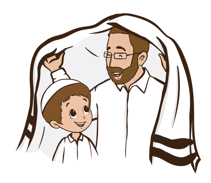 אב מכסה את בנו בטלית – יצירה יהודית