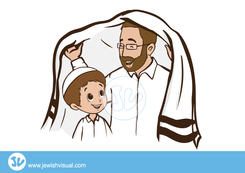 אב מכסה את בנו בטלית – יצירה יהודית